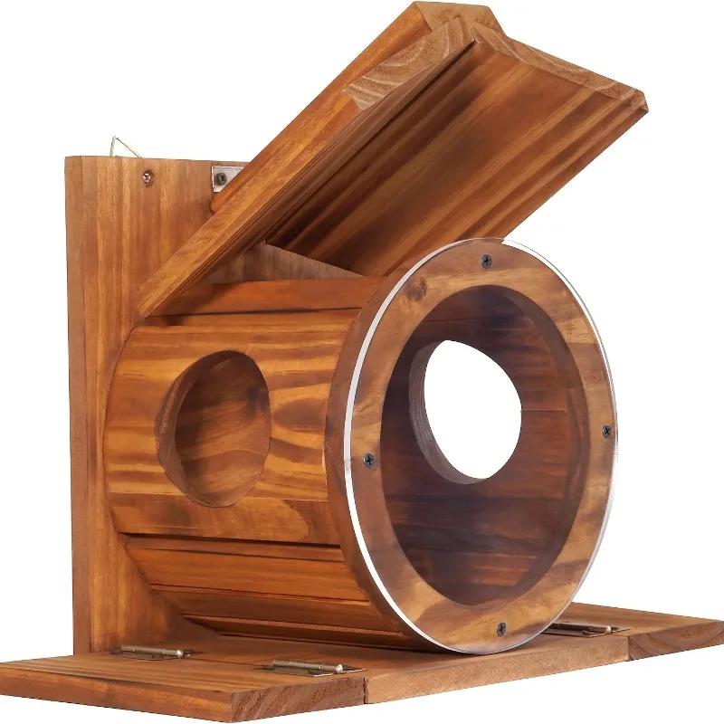 Natural Wood Squirrel Feeder, Hanging Wildlife Feeding Dish for Garden & Patio, Attracts Squirrels, Birds, and Chipmunks, Rustic