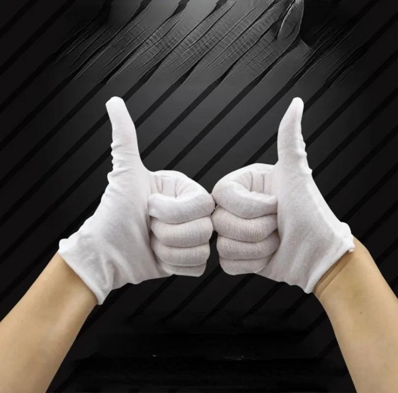 12Pairs White Cotton Work Gloves for Dry Hands Handling Film SPA Gloves Ceremonial High Stretch Gloves Household Cleaning Tools