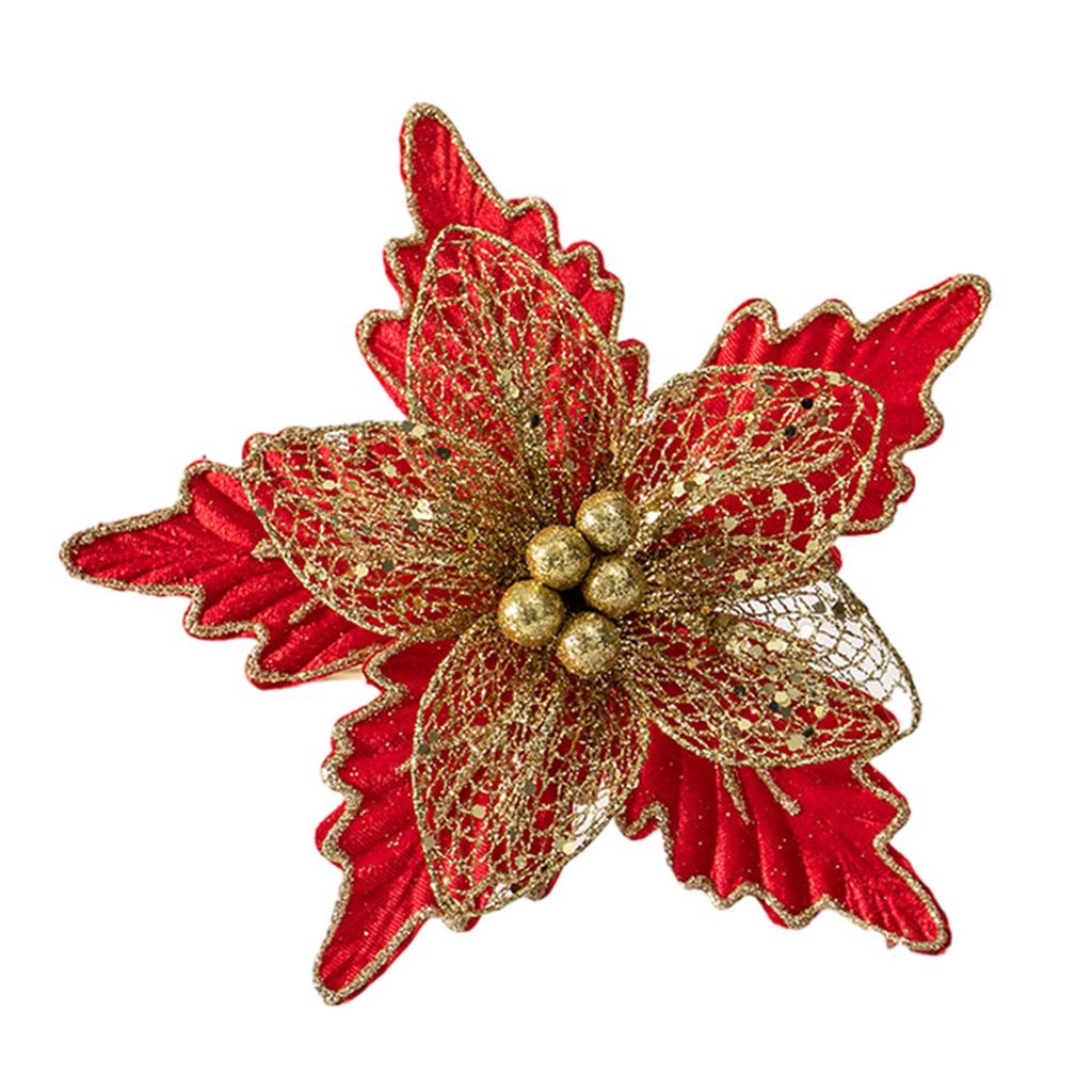24cm Christmas Poinsettia Glitter Flower Hanging Xmas Party Tree Decoration