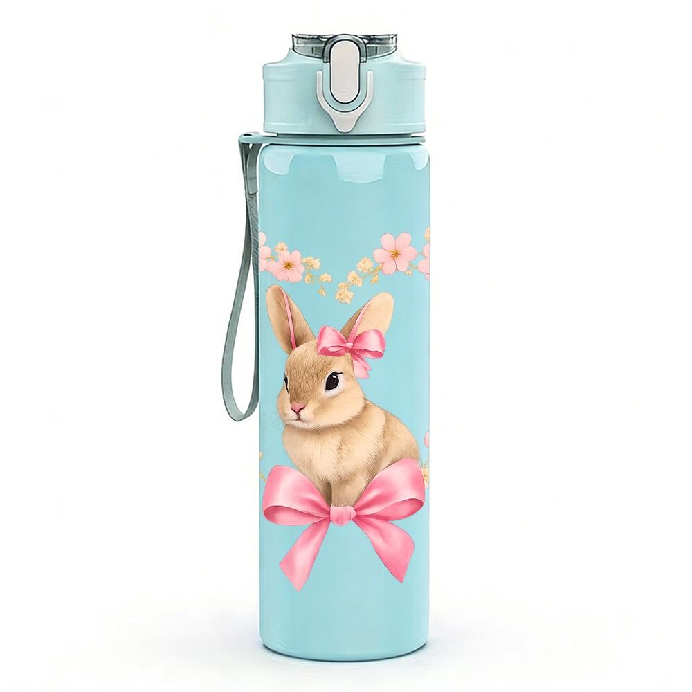 1PC Heart Floral Bunny 750ml Color Plastic Sports Water Bottle Leakproof Flip Straw Lid Suitable for Sports Office Home Use