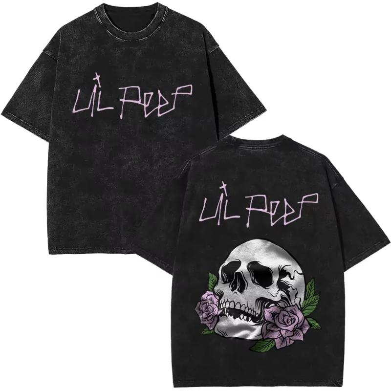 Wyprane Vintage Raper Lil Peep Koszulki z Dwustronnym Nadrukiem Unisex Moda Damska Hip Hop Oversize Krótki Rękaw Koszulka Streetwear