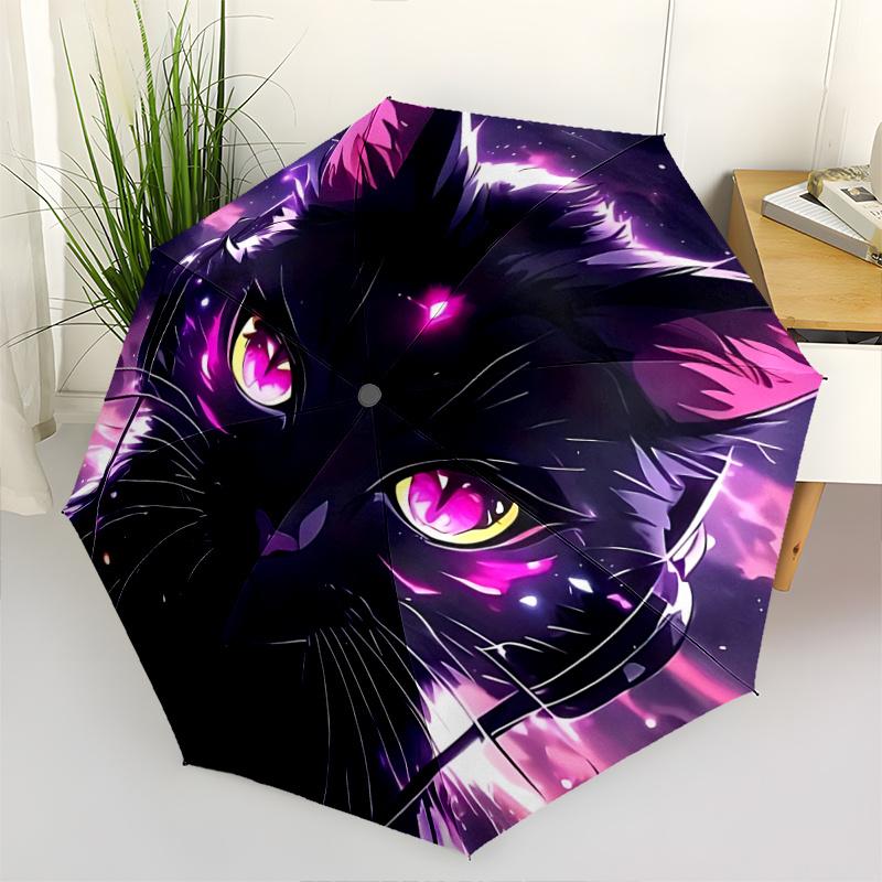 

1pc Galactic Cat Automatic Folding Umbrella, Portable 3-Fold Design with Iron Frame, Perfect for Fans, Travelers, Daily Use, and Festive Gifts!R0