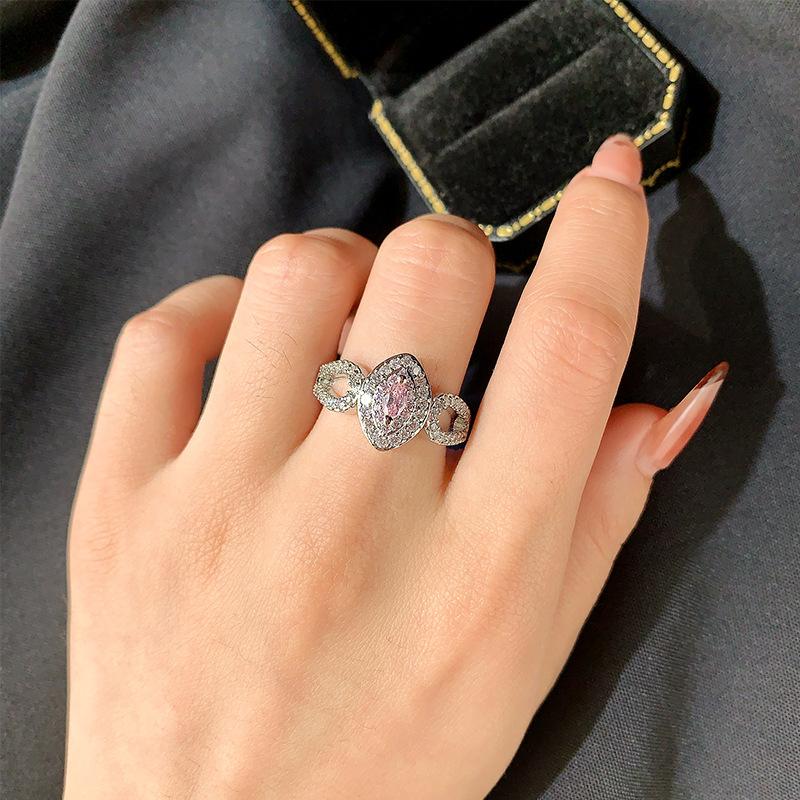 New Pink Crystal House Diamond Egg Ring  Silver Angel Wings Blue Treasure Zircon Engagement Hand Jewelry