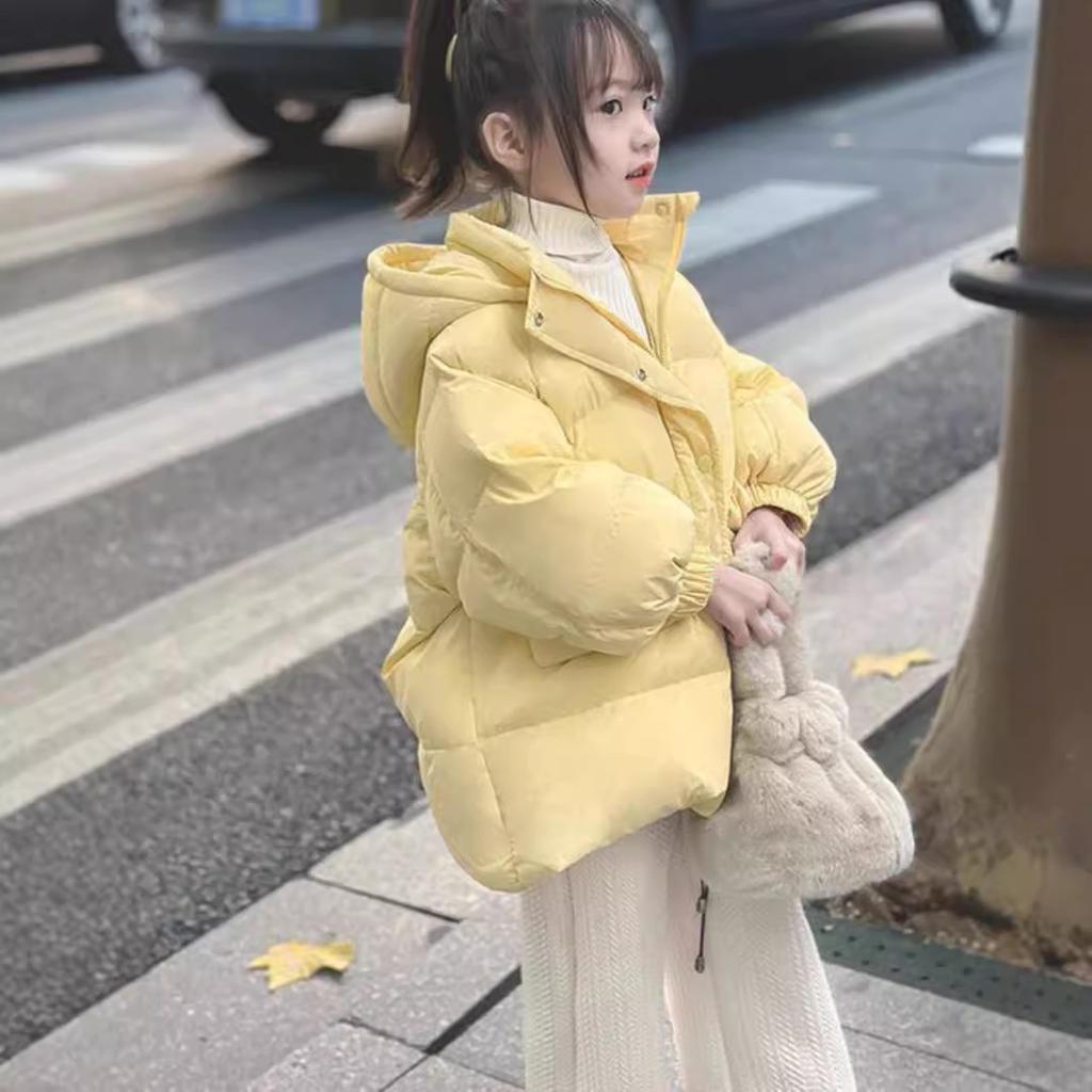 Dívčí tlustá bunda Zimní dlouhá Jednobarevná Hřejivá S kapucí Větruodolný kabát Pro 6-14 let Módní teenagerovská Lyžařská kombinéza
