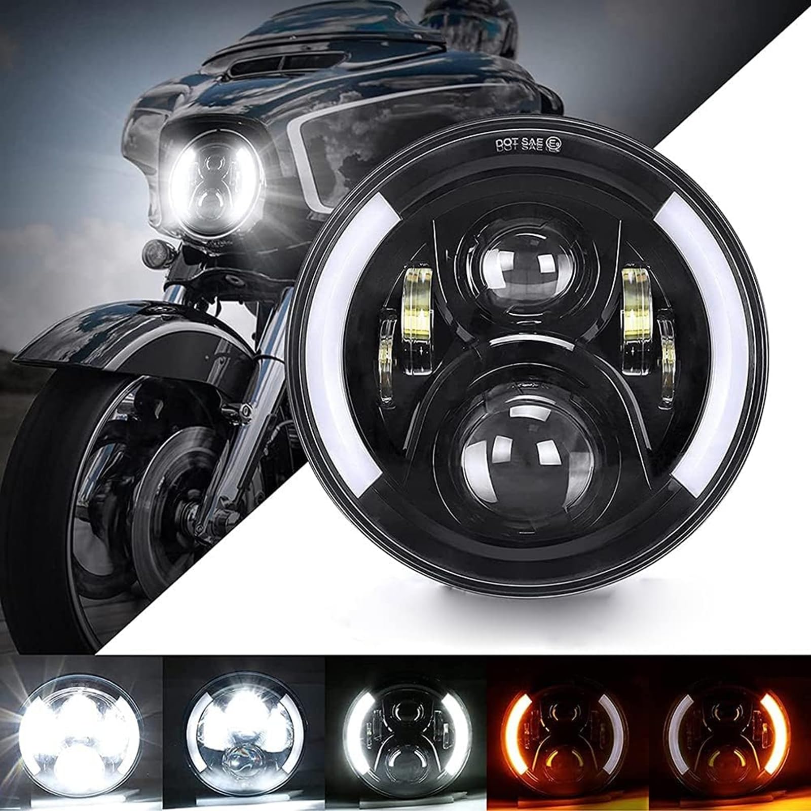 

Samman LED с комплектом фар Squid Turn Fog и DRL, 1 7-дюймовые фары, Белый, 6000K, Водонепроницаемый, IP67, Кольца, Сигналы, Фонари, Функции, 12В/32В, чёрный