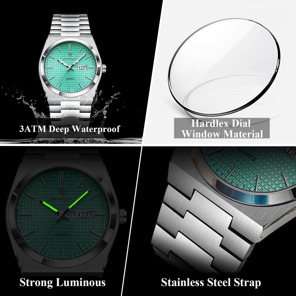Business Man Watch Luminous Waterproof Stainless Steel Men Wristwatch Date Week Quartz Fashion Casual Men's Watches