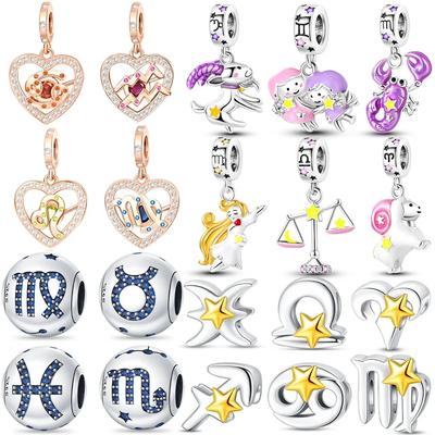Dibujos animados Tauro Géminis Corazón de Estrella Doce Signos del Zodíaco Conjunto Original Charms de Cobre Cuentas Aptas para Pulsera Diy Cumpleaños Regalo para Mujeres