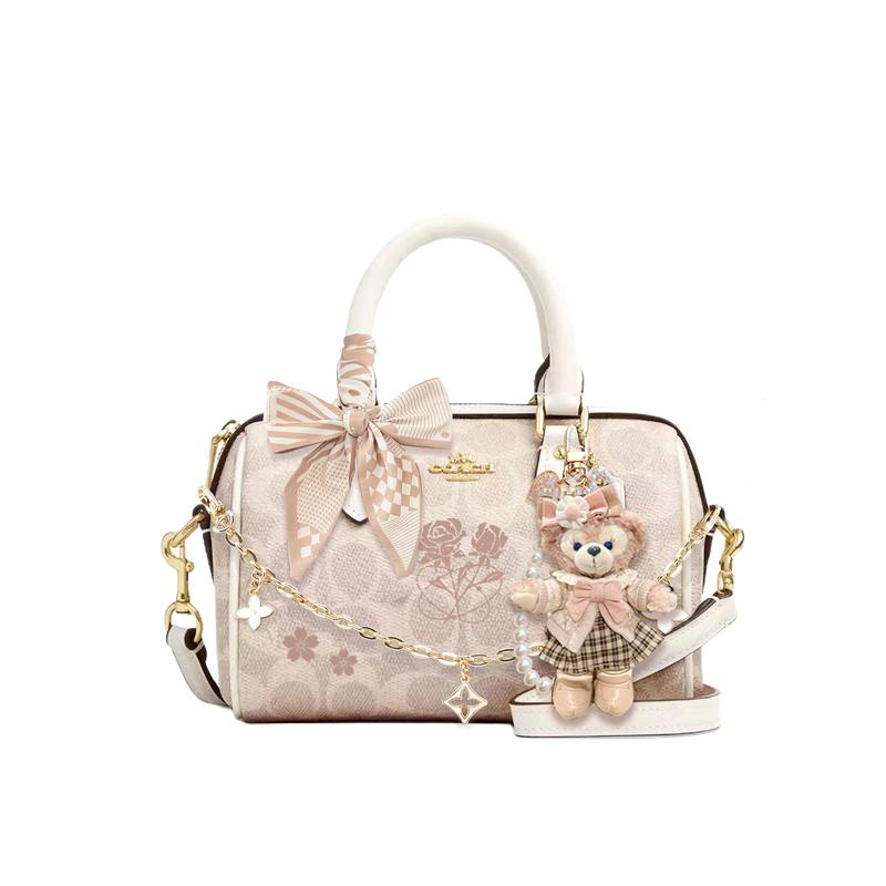 

COACH handbag [Customized Bag] Rowan Classic Printed Zipper Closure Chain Shoulder Boston Bag Artificial Leather Broken Light and Dreams Basic Model білий