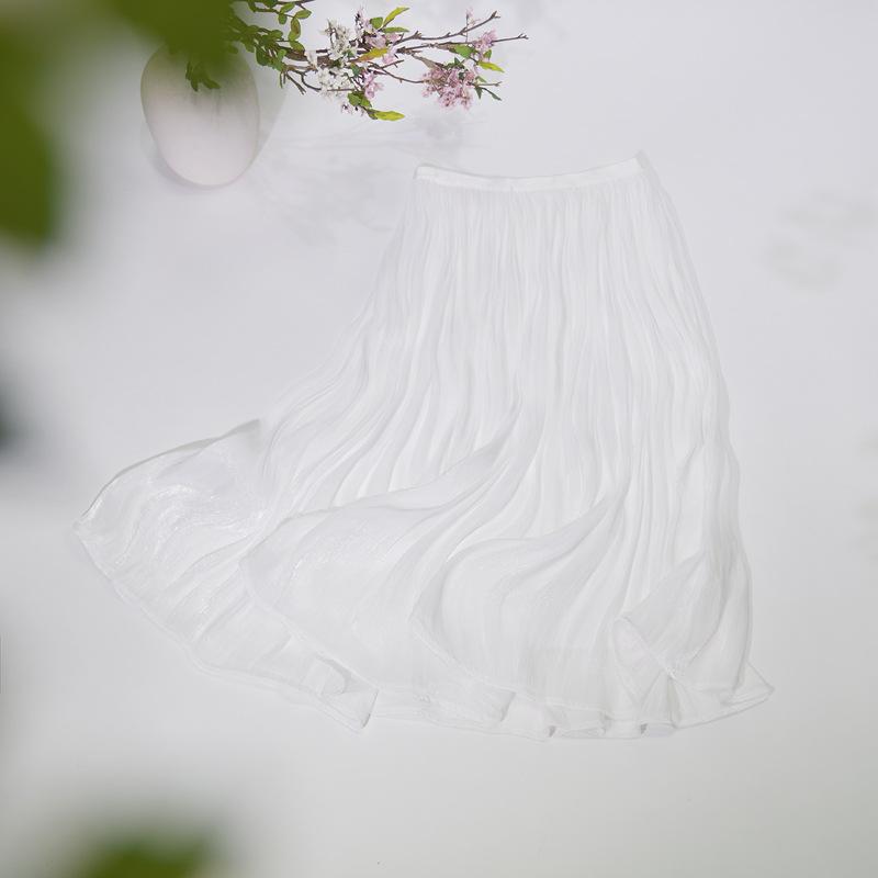 

DX~~ Мерсеризована темпераментна спідниця жіноча тонка та тонка середня та довга А-подібна спідниця з підвіскою елегантна літня спідниця з органзи One size білий