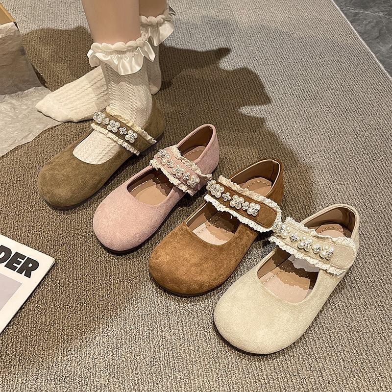 With pearl dress, outer wear single shoes versatile Mary Jane shoes women's sole with princess shoes retro women's soft skirt
