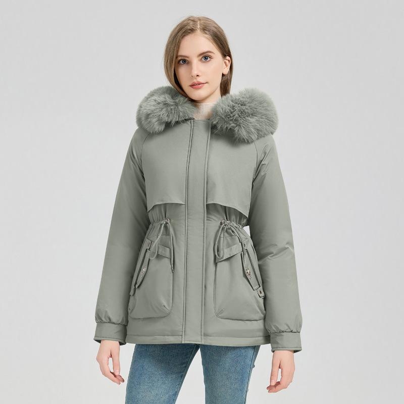 Ladies Winter Hooded Shearling Parka Down Jacket Mid-Length
