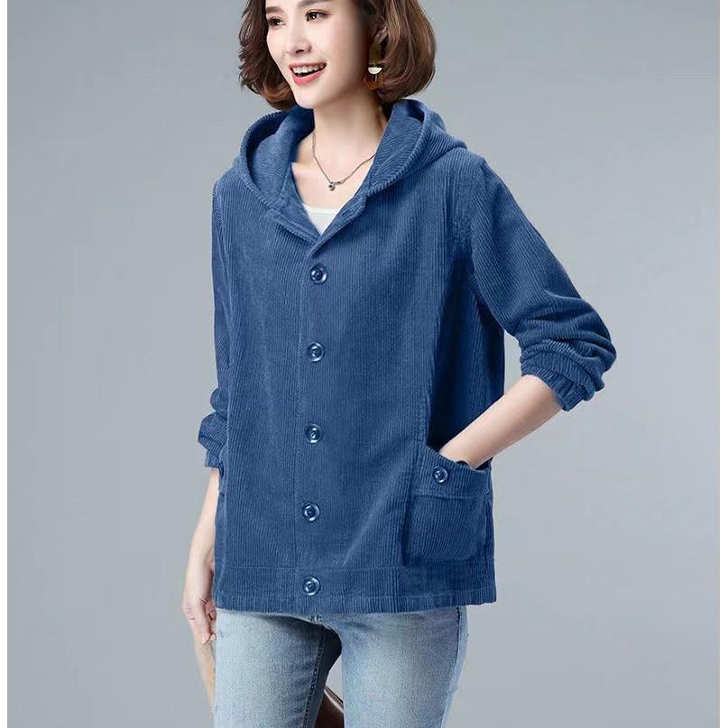 Spring, Autumn and Winter Corduroy Jacket Women Plus Velvet Thickened Simple Loose Large Size Slimming Top Women