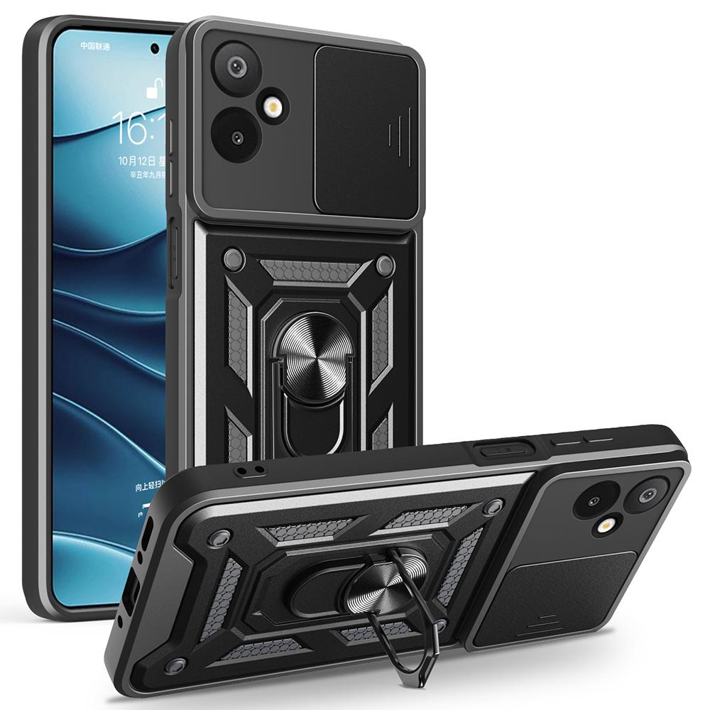 For Samsung Galaxy F06 5G/M06 5G Case with Slide Camera Lid PC+TPU Kickstand Phone Cover