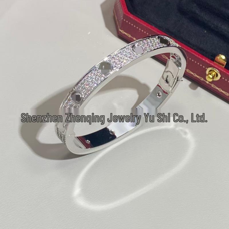 High-Version Star Kaka Diamond Buckle Bangle: Three-Row Wide CNC-Carved Fashion Bracelet