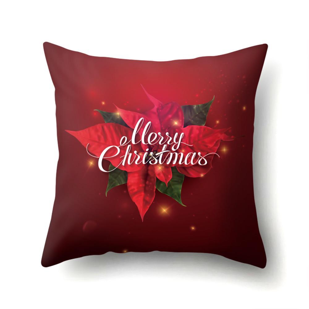 New Year Christmas Deer Snowflake Red Printing Cushion Cover Home Living Room Sofa Decoration Polyester Pillow Cover