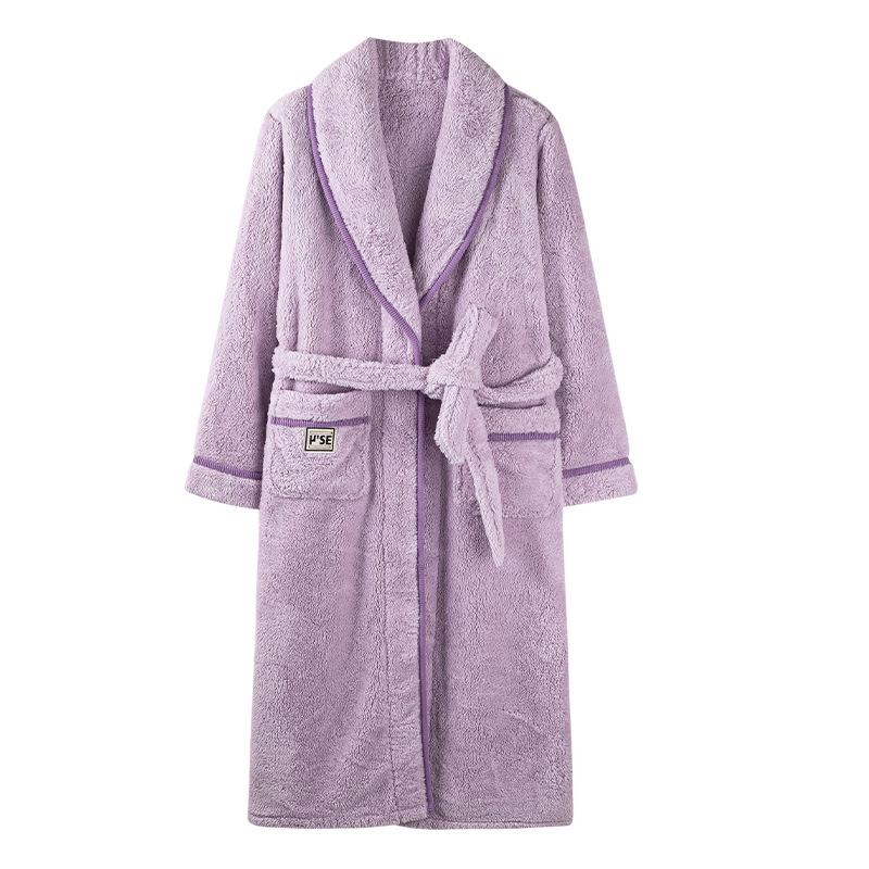Coral Fleece Nightgown Women'S Winter Fleece Thickened Medium And Long Flannel Pajamas Autumn And Winter Bathrobe Women