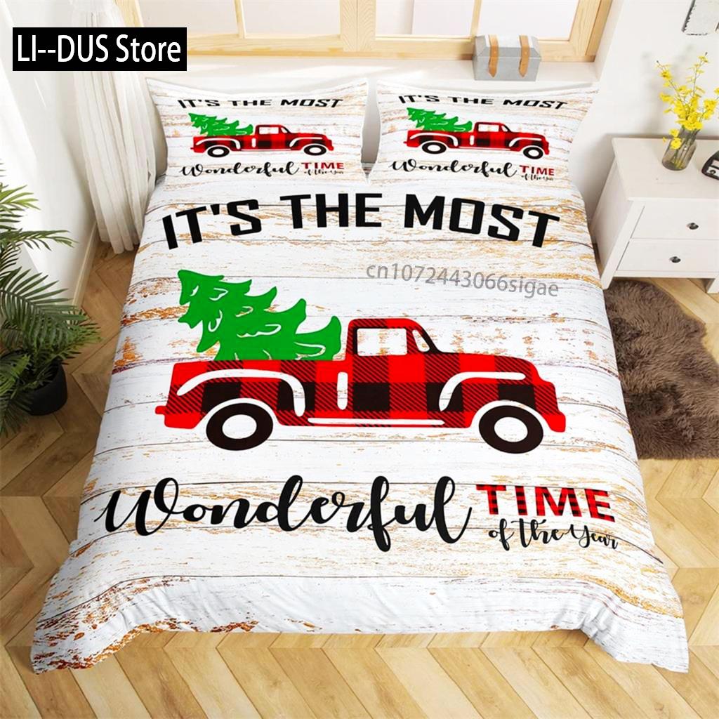 Camping Duvet Cover Set Cartoon Camper Comforter Cover Old Barn Door Bedding Set Cowboys Wooden Farmhouse Style For Kids Decor