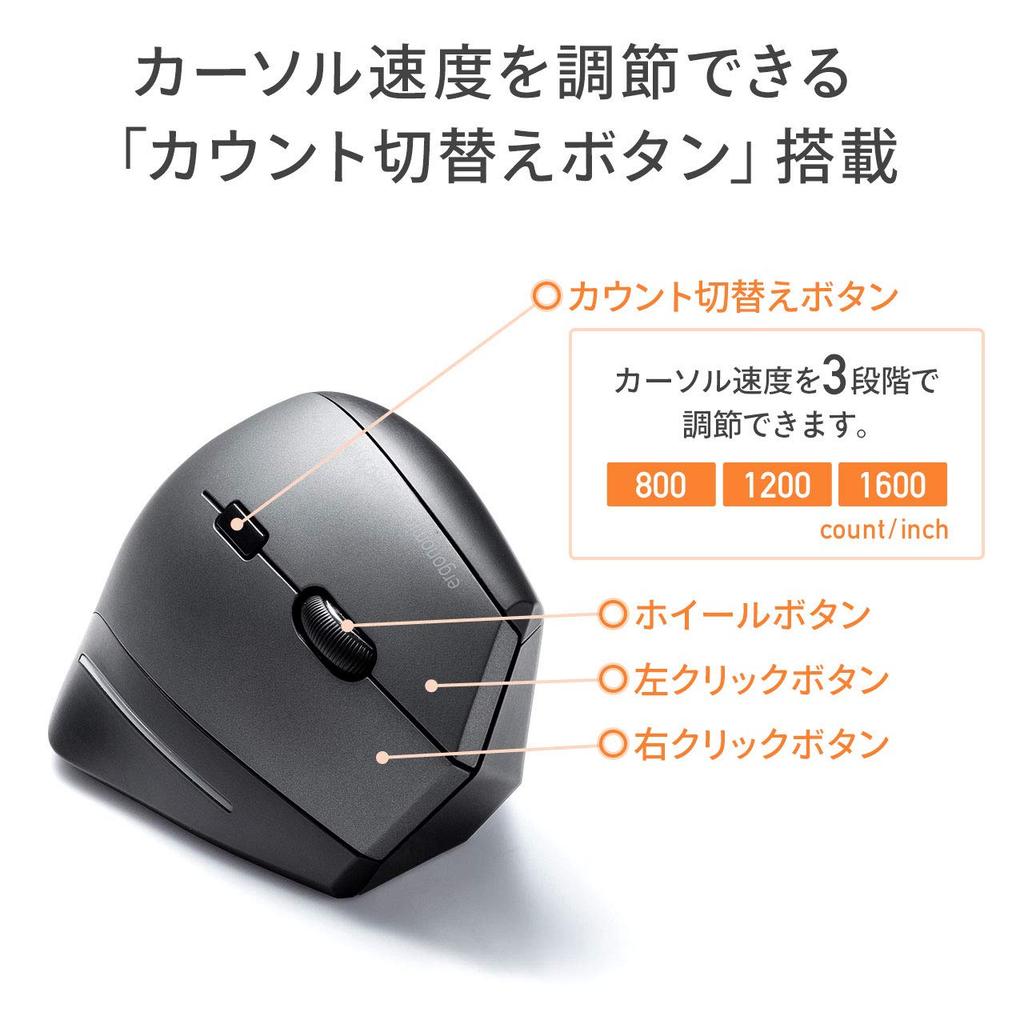 Sanwa Supply Wireless Ergonomic Mouse, Blue LED, 5 Buttons, Large, MA-ERGW8