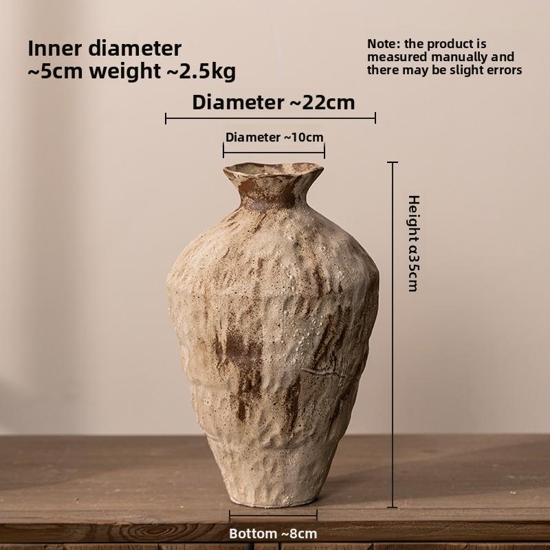 Chinese Zen Ceramic Vase for Water Culture - Retro Homestay Decor, Dried Flower Boho Tabletop Centerpiece - Handmade Rustic Art