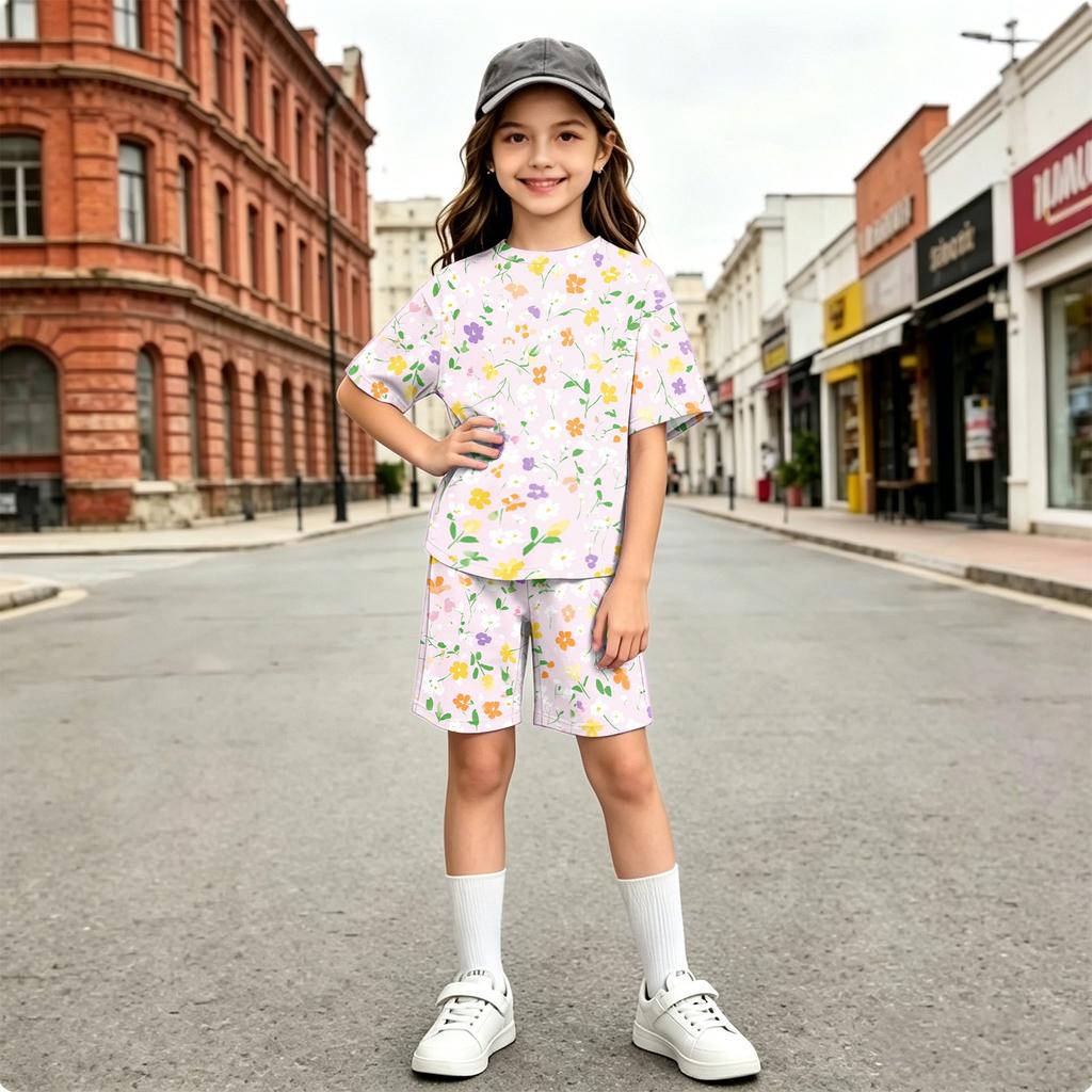 Kids Printed Round Neck Short Sleeve T-Shirt and Pants Set, Cute Casual Outfit for Boys and Girls