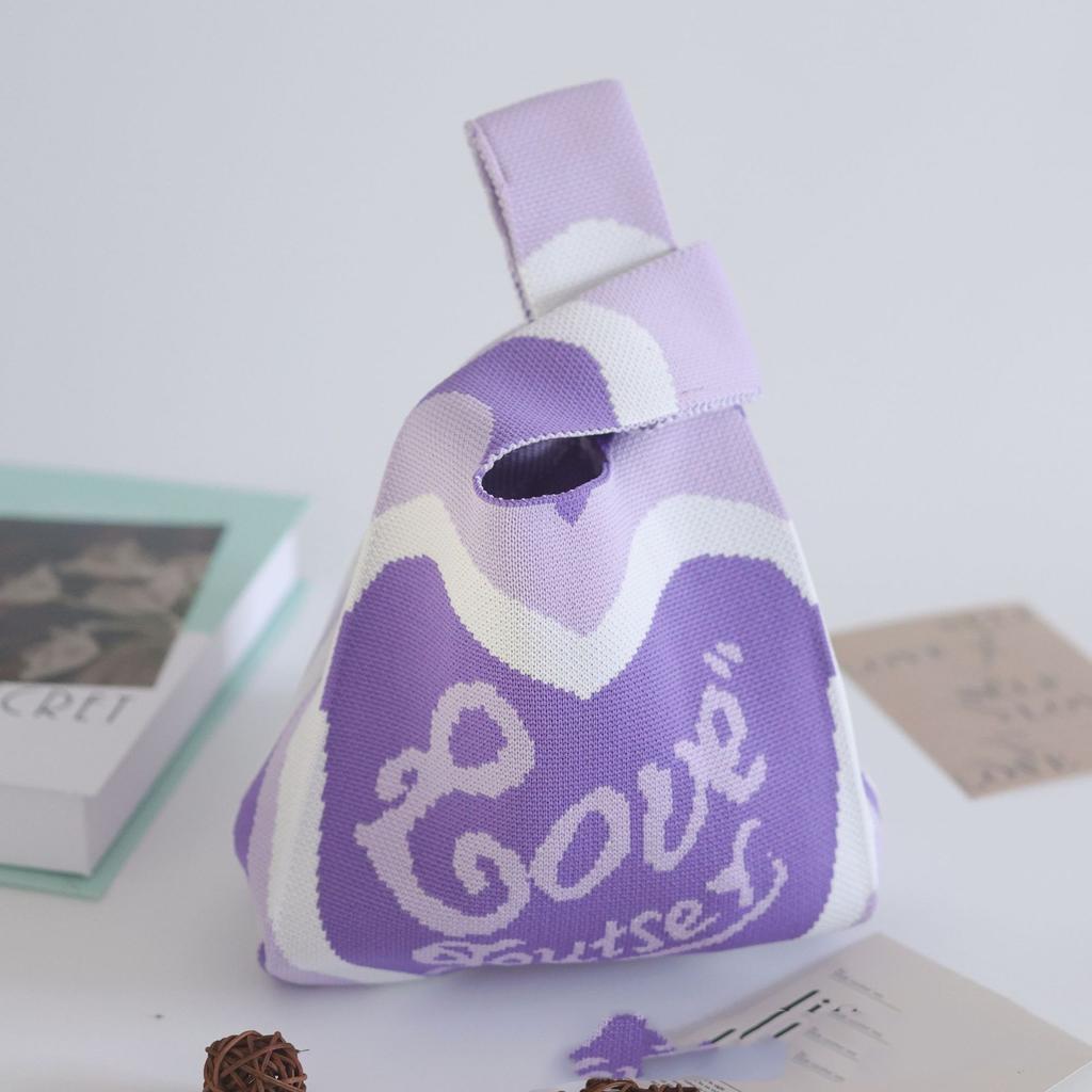 Women's Knot Wrist Bag Handmade Knitted Bag Portable Mini Striped Tote Bucket Phone Bags Large Capacity Autumn Winter Handbags