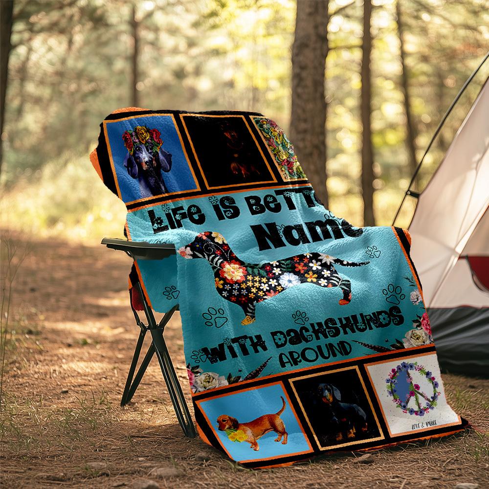 Life Is Better With Dachshunds Around Outdoor Customize Your Name Blanket Comfortable Soft Lightweight Allseason Multipurpose Blanket For Travel