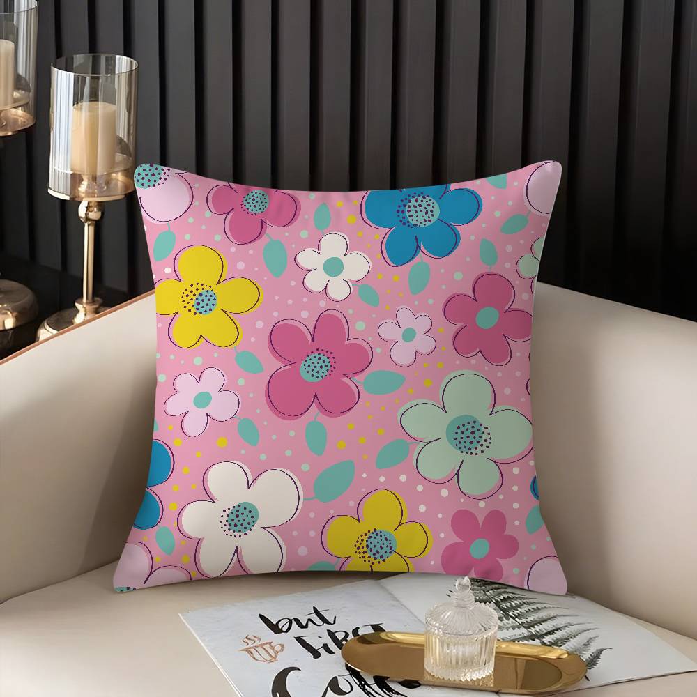 Pillow Case Colorful Flowers Home Dorm Chair Back Short Plush Double-sided Printing Office Nap Time Cushion Cover