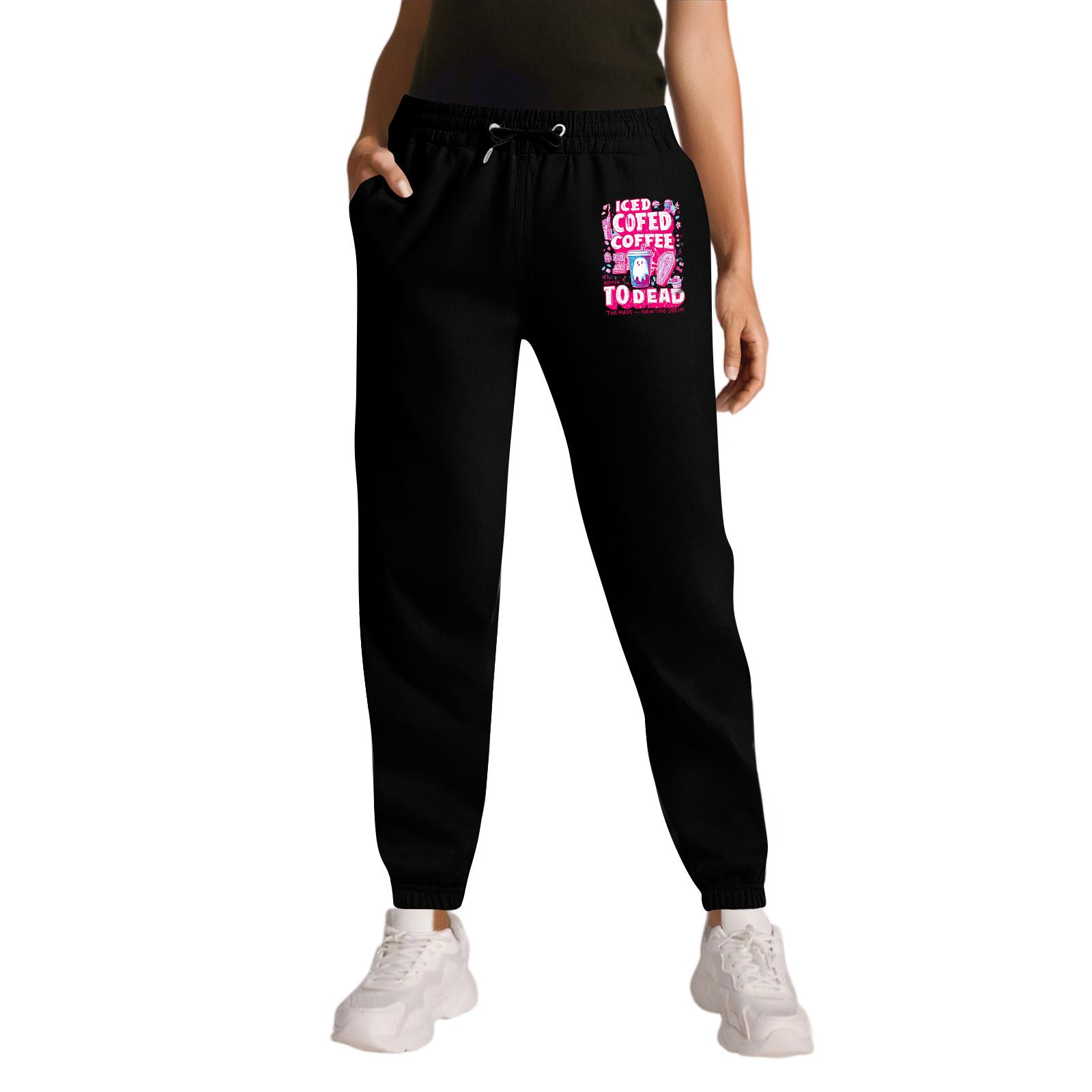 

Women s Sports Halloween Print Drawstring Pocket Casual Workwear Pants L чорний