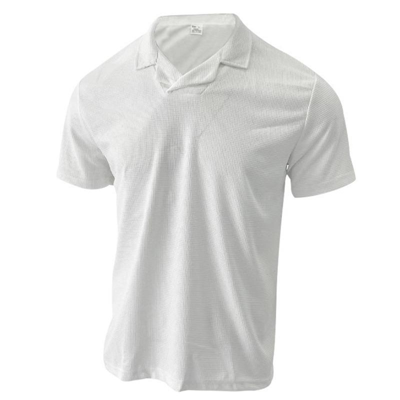 Summer Men's Casual Short Sleeve T-shirt Solid Color Waffle Plaid Slim Business Casual Shirt Outdoor Sports Pullover POLO Shirt