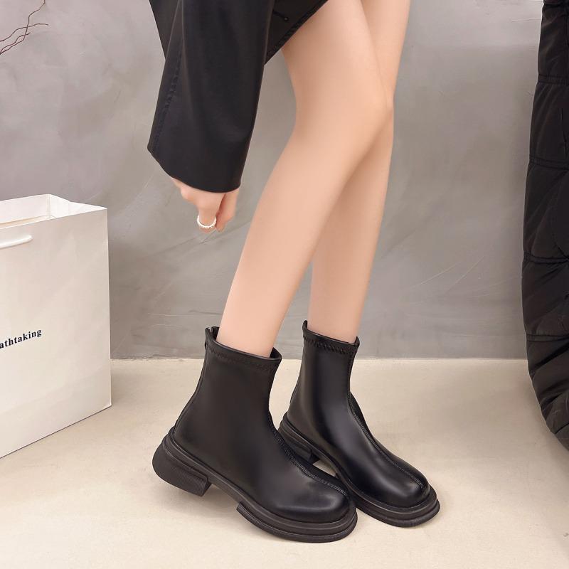 Autumn Winter Fleece Lined Women Ankle Boots Concise Thick Heel Dress Shoes Street Style Banquet Party Short Botas Mujer