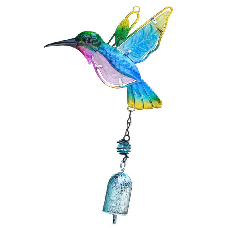 Glazed Iron Glass Hummingbird Wind Chimes Green Blue Colors Stained Glass Ornament For Window Outdoor Garden Hanging Decoration