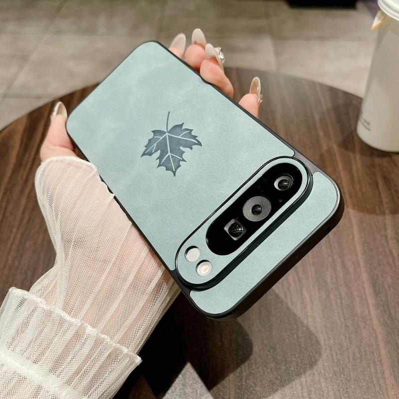 Solid Color Leather Slim Matte Case For Google Pixel 9 Pro XL 8A 8 Pro 7A 7 Maple Leaf Pattern Shockproof TPU Soft Phone Cover