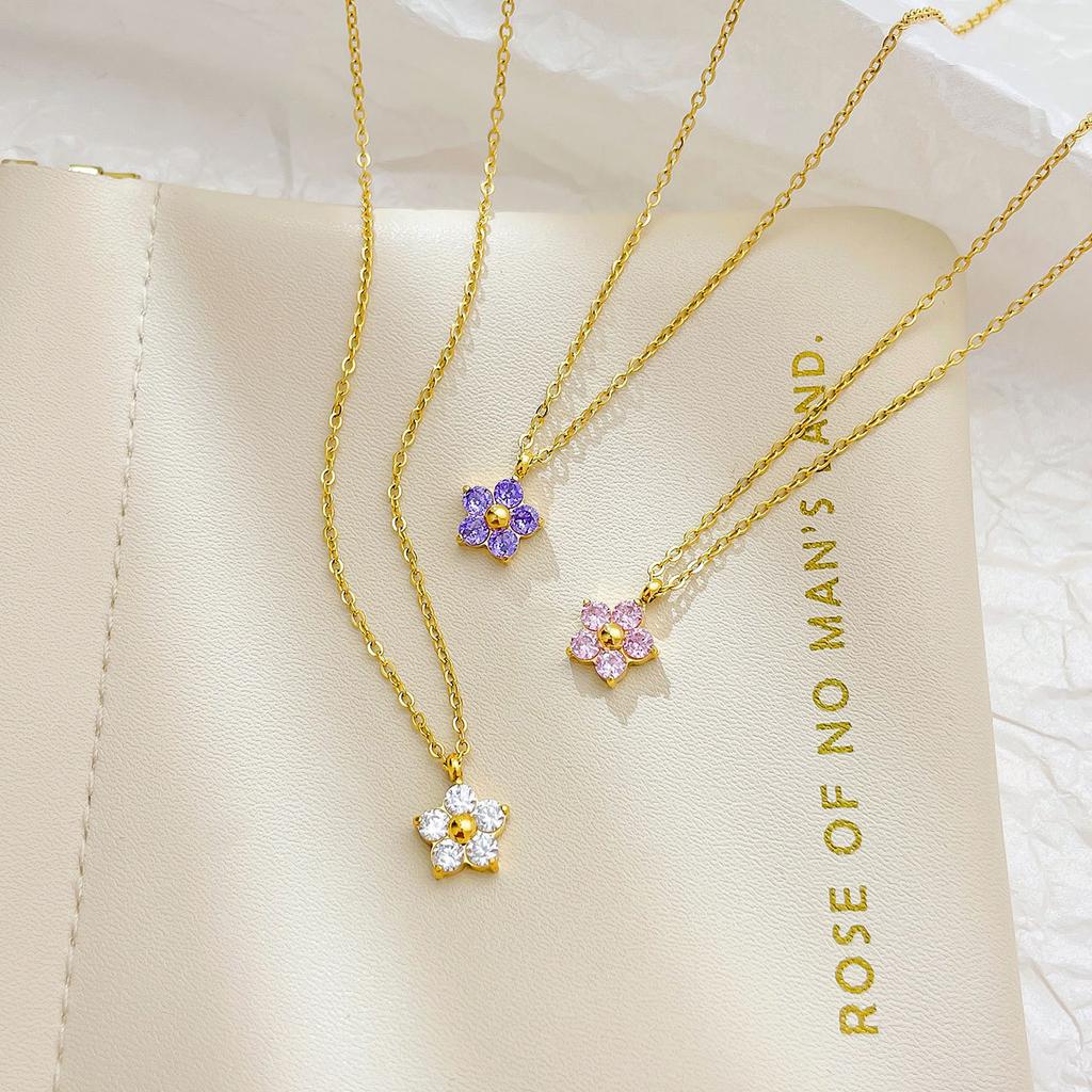 Korean Style New 2025 Diamond Flower Pendant Bamboo Clavicle Chain Sporty Fashion Unisex Small Fresh Elegant All-match