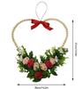 Romance Valentine's Day Heart Shape Wreath with Wood Beads Frame Red Ribbon and Simulated Flower for Festival Home Decors Measuring 36cm Wide 37cm