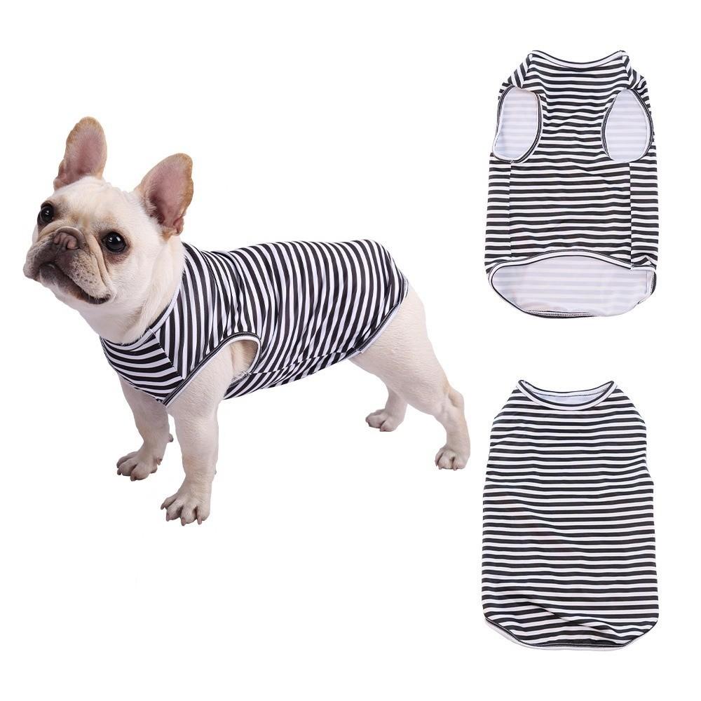 Round Neck Dog Cooling Vest Soft Fabric Pet Striped T-Shirt Dog Summer Clothes  Photography