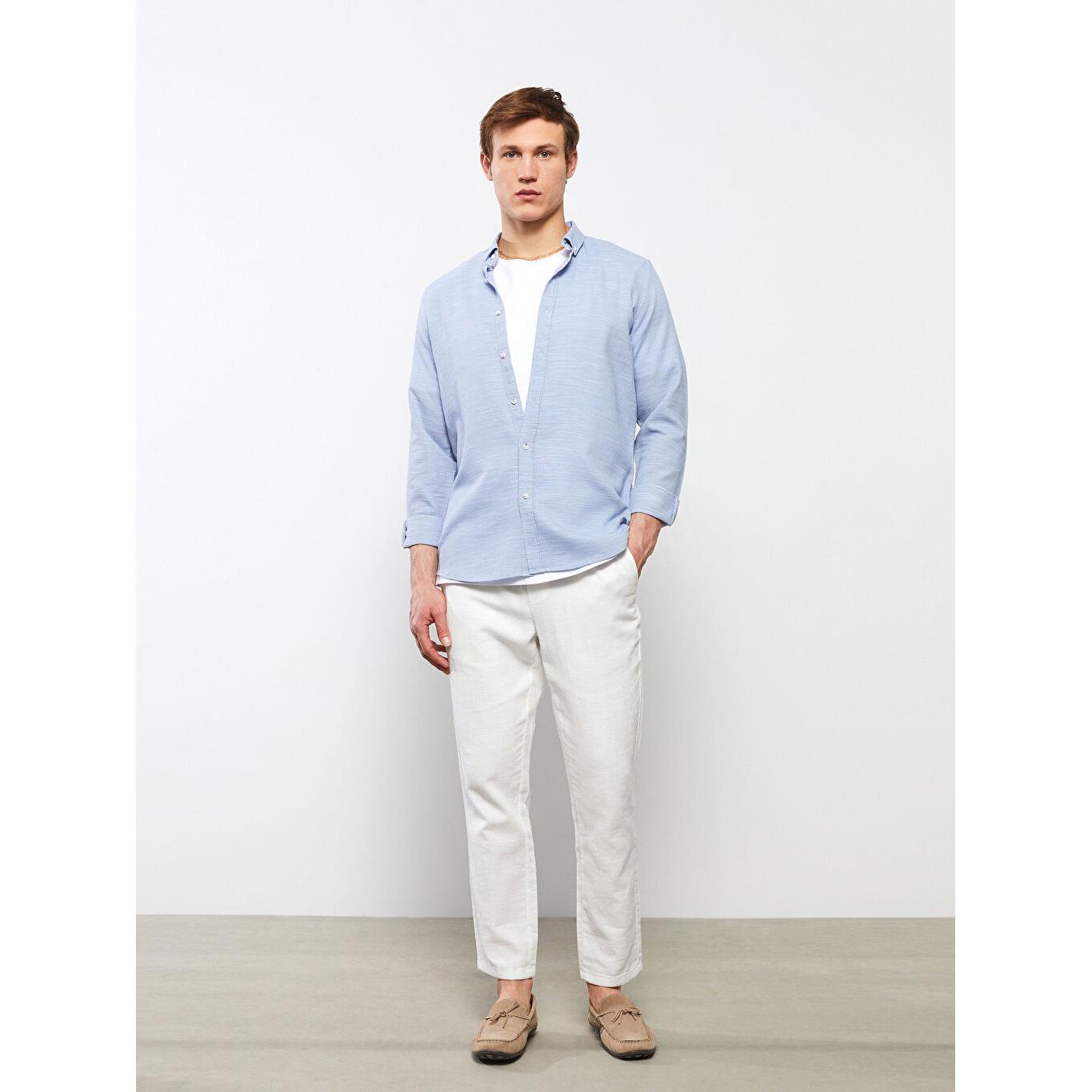 

LCW VISION Slim Fit С Длинным Рукавом Добби Мужская Рубашка Синяя