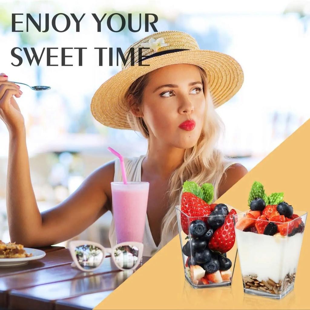 10pcs-Plastic Dessert Cups Square Trapezoid Disposable Food Cake Cup Cube Pudding Sauce Jelly Container