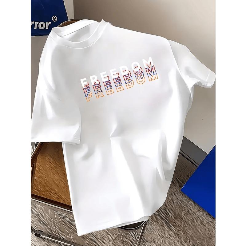 European Size Men'S FREEDOM Graphic T-Shirt - Urban Street Style, Soft And Breathable, Fashionable And Versatile, Bold Print Design, Crew Neck