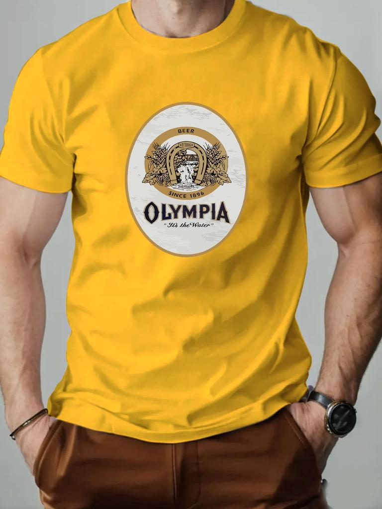 Mens Cotton TShirt Olympia Beer Summer Round Neck Short Sleeve Graphic Breathable Fashion Casual TShirt