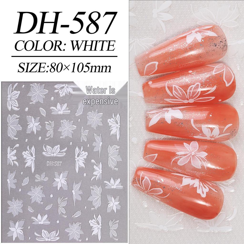 Trending Liquid Pure Desire White Floral Nail Stickers - Hand-Painted Flower Design