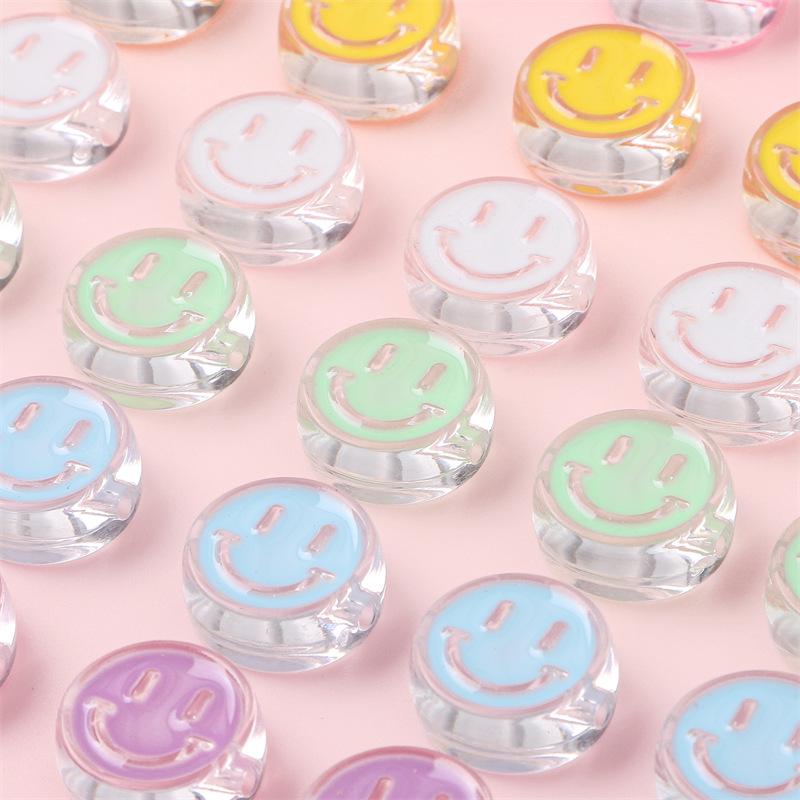 Dripping Oil Transparent Smiley Face Acrylic Beads for DIY Jewelry Accessories