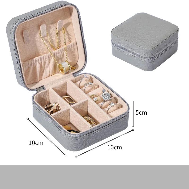 1PC Mini Jewelry Organizer Display Travel Jewelry Zipper Case Boxes Earrings Necklace Ring Portable Jewelry Box Leather Storage