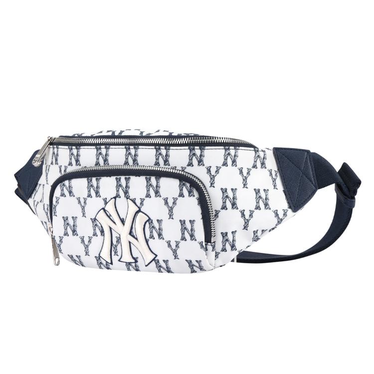 New MLB Monogram Collection Nylon Fanny Pack, Shoulder Bag, Crossbody Bag Regular Unisex White Blue 32BGCR111-50N