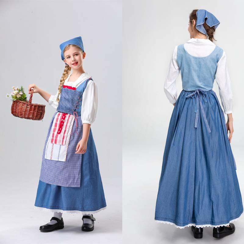 Girl Match Little Cinderella Cosplay Costume Halloween Clothing Match Plaid Blue
