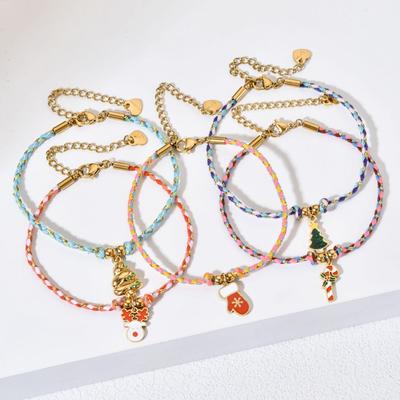 Різдвяний браслет з нержавіючої сталі з підвісками-Сантою, сніговиком, оленем, ялинкою та дзвоником для жінок - Популярний у Європі та Америці.