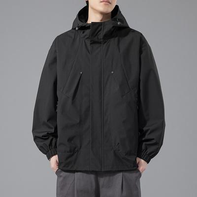 Men Jacket Hooded Windbreaker Trench Coats Oversize Plus Size Waterproof Black Camping Loose Thin