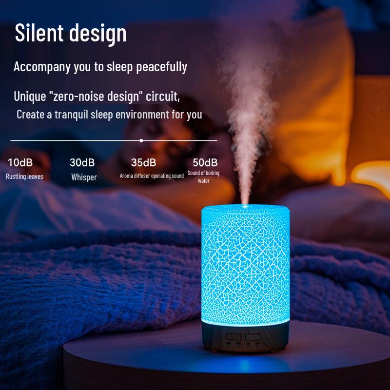 Crackle USB Desktop Humidifier with Seven-Color Ambient Light and Large Mist Output for Silent Home and Bedroom Aroma Diffusion.