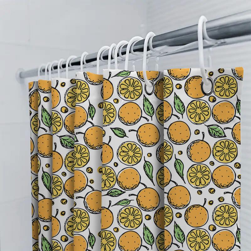 Orange Slice Shower Curtain Bathroom Decor With Citrus Fruits Pattern Waterproof Fabric For Home Bath Accessories In White