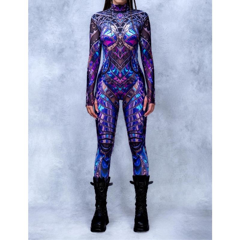 Unisex Cyber Punk 3D Digital Printing Halloween Party Role Play Outfit Women Men Cosplay Costume Carnival Jumpsuit