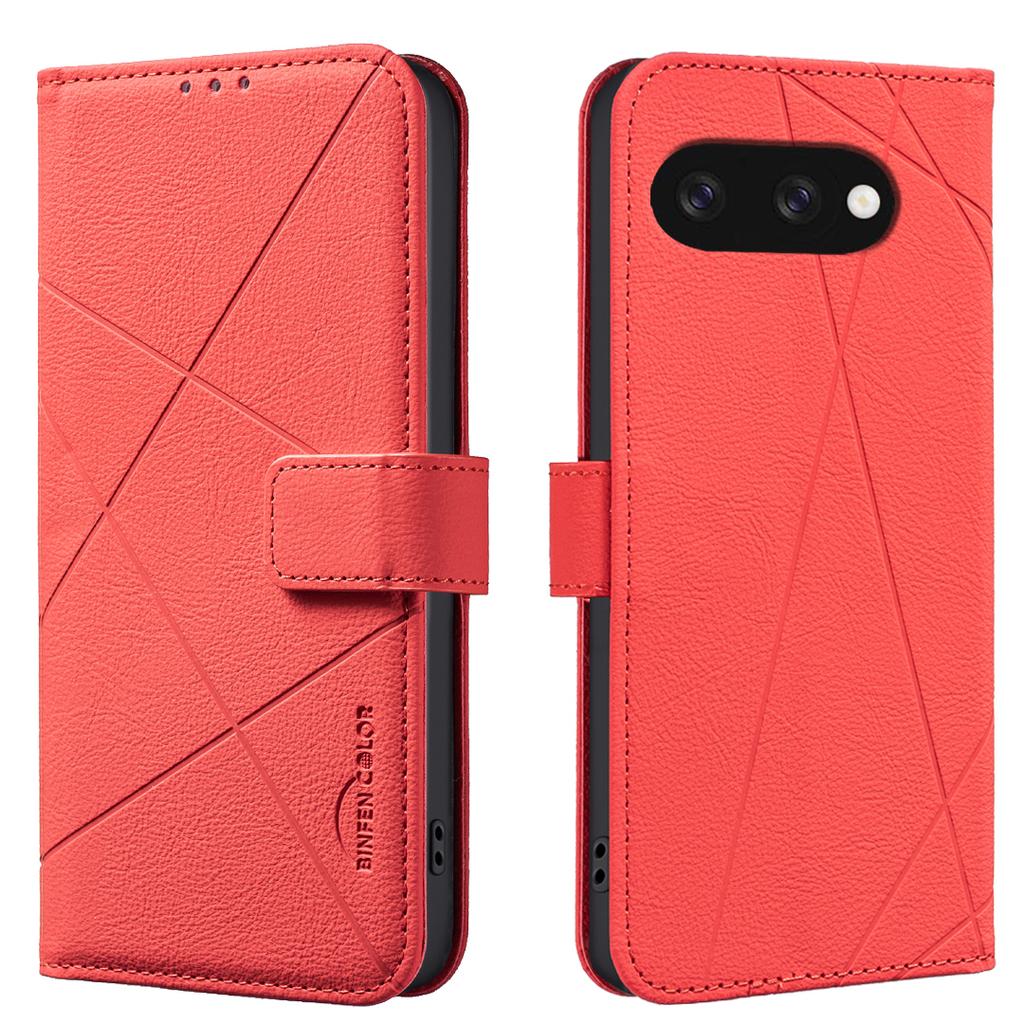 For Google Pixel 9a Case BINFEN COLOR BF35 Geometry Imprinted Leather Phone Cover RFID Blocking Wallet Stand